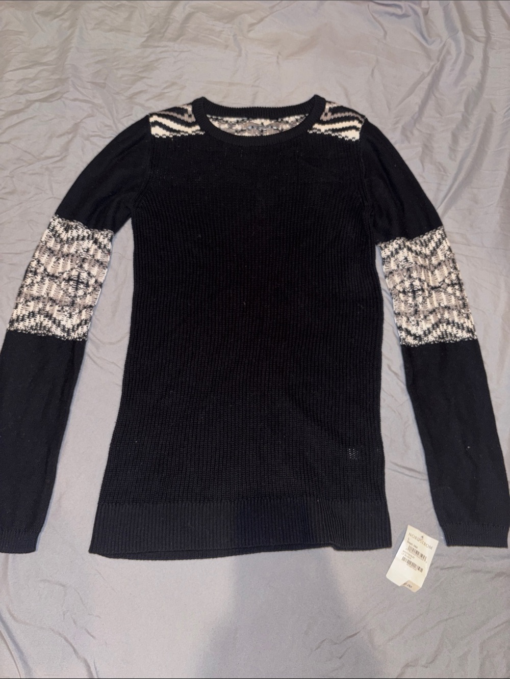 Rubbish Black Sweater with White Marled Sleeve Panels